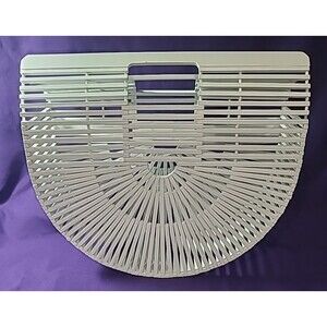 CULT GAIA Gaias Ark Bamboo Purse Clutch Boho Top Handle Crescent Bag White